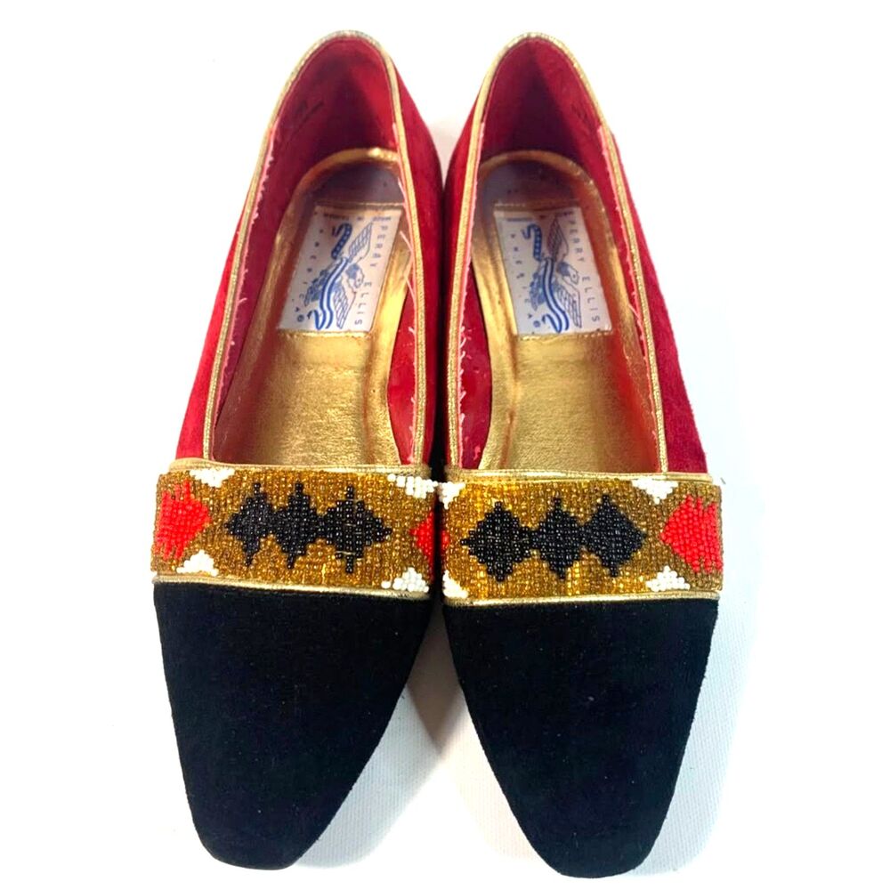 VTG Perry Ellis America Phoenix Beaded Suede Flats Vintage 80s Western Shoes 7B